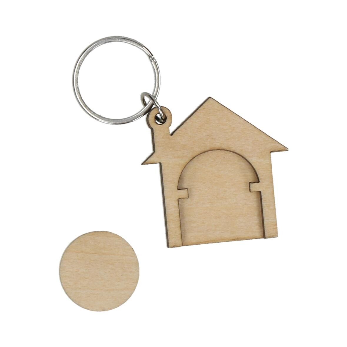 Holzchip-Schlüsselanhänger House - natur-80