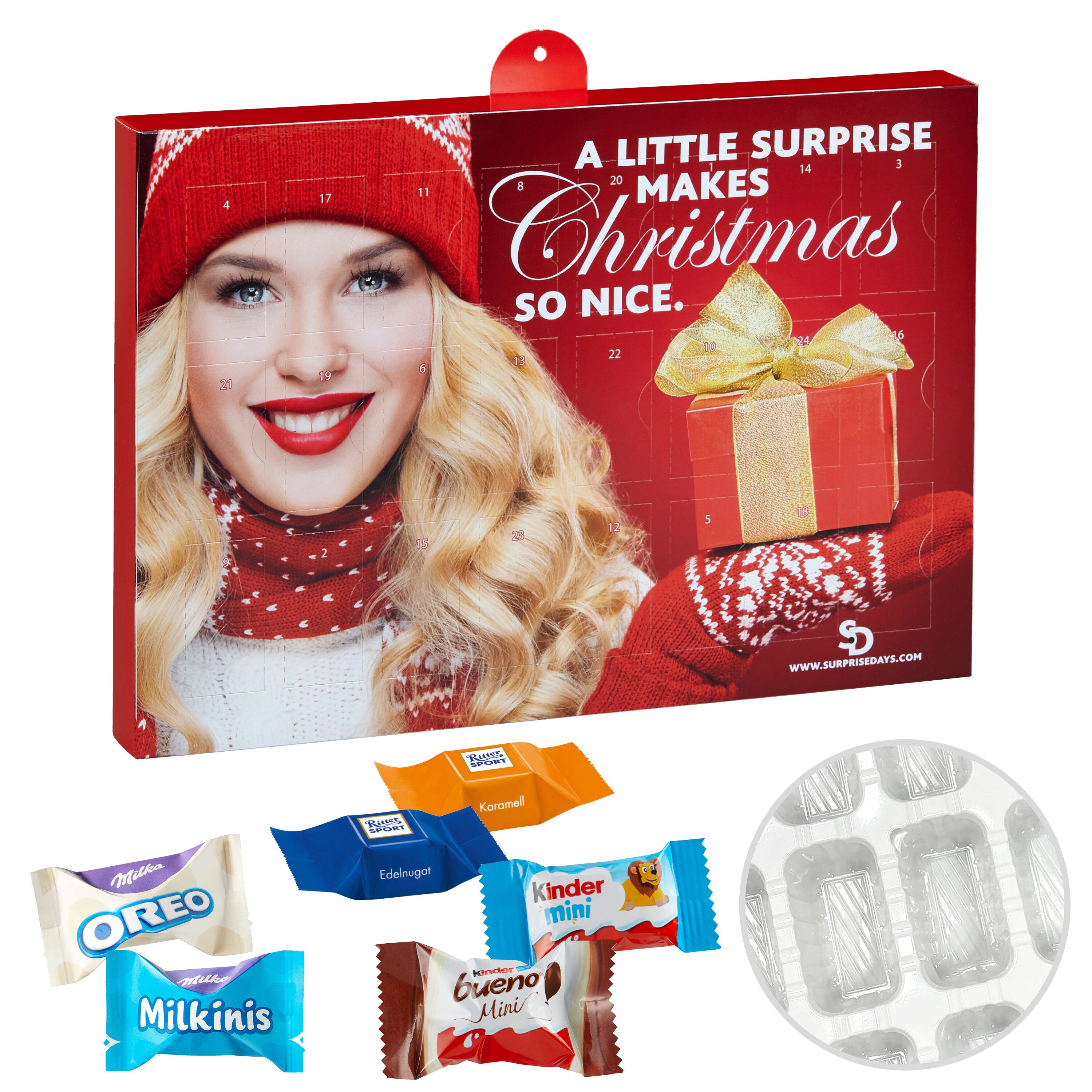 Premium Marken-Adventskalender mit Ritter Sport Schokowürfel & Milka Favourites Mix & Kinder-Schokolade & Kinder Bueno Mix-864