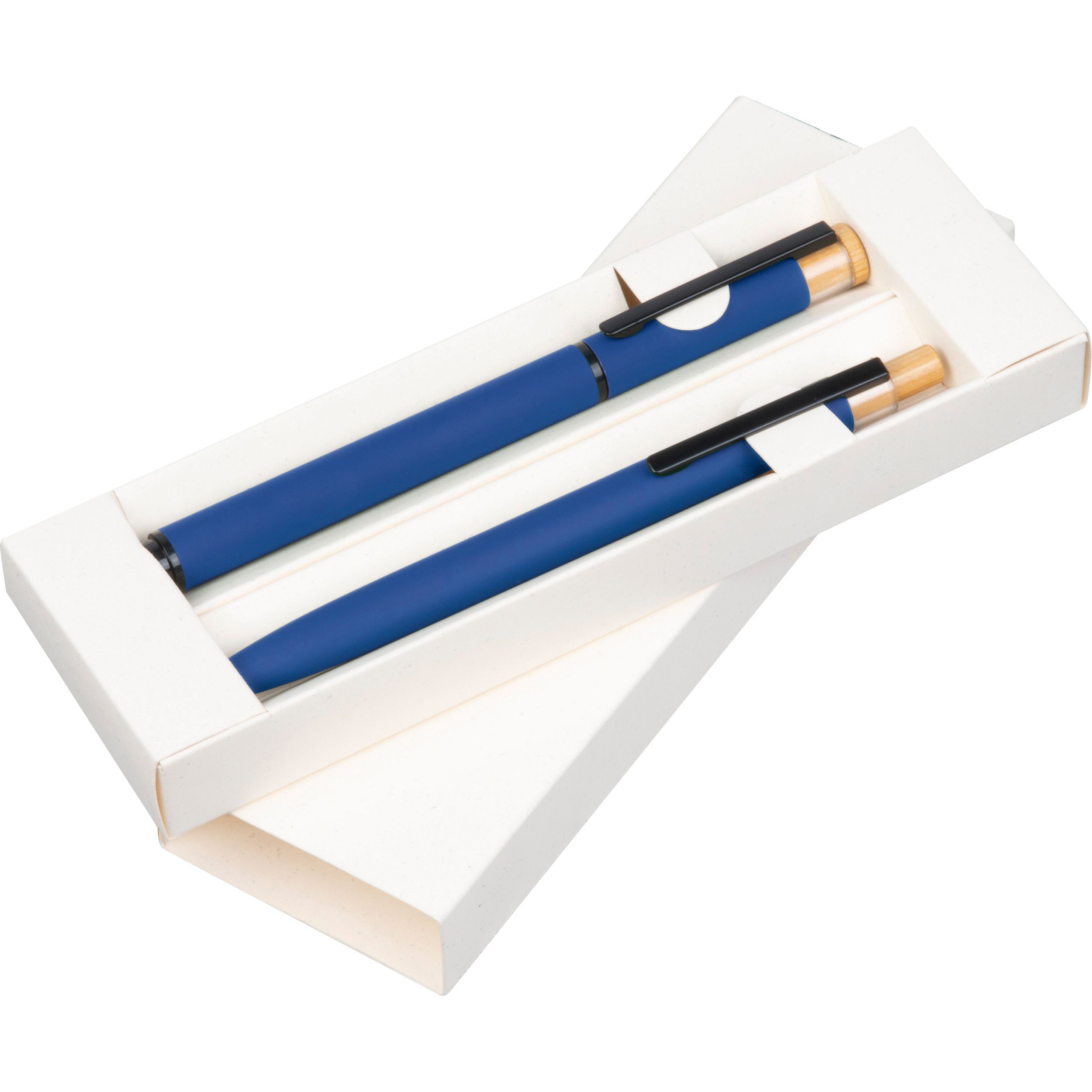 Schreibset mit Kugelschreiber und Rollerball aus recyceltem Aluminium  - blau-705