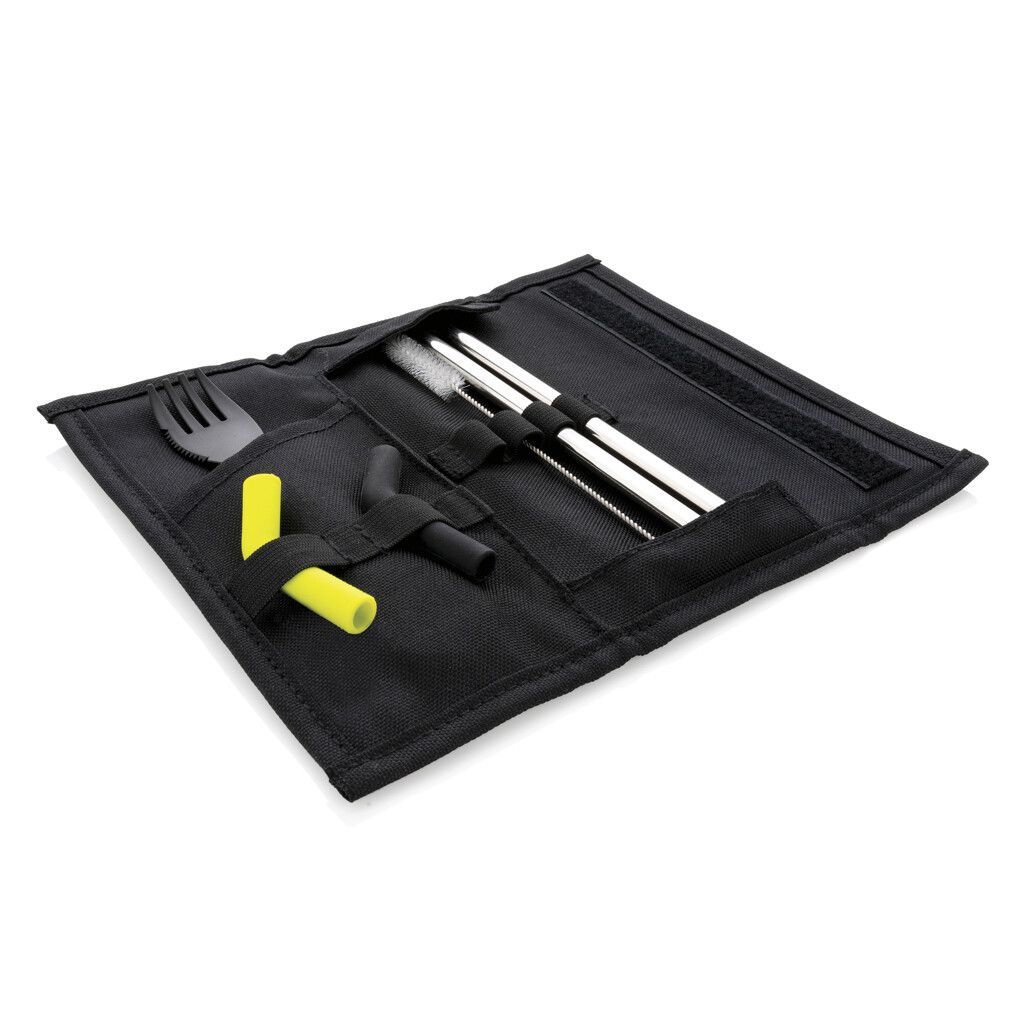 Tierra 2-teiliges Trinkhalm- und Besteckset - schwarz-335
