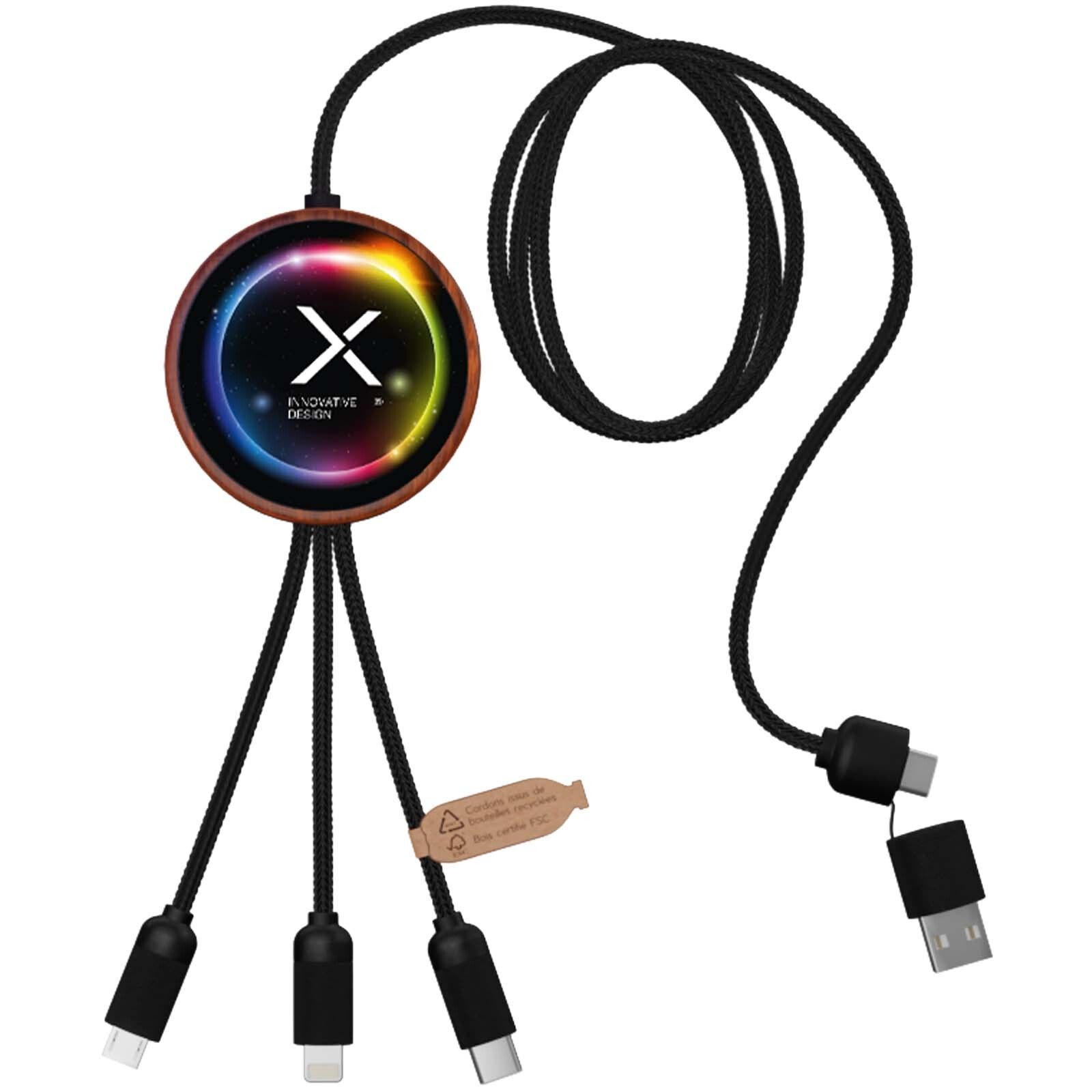 SCX.design C40 5-in-1 Ladekabel aus rPET mit 10W Ladepad und Leuchtlogo - holz-388