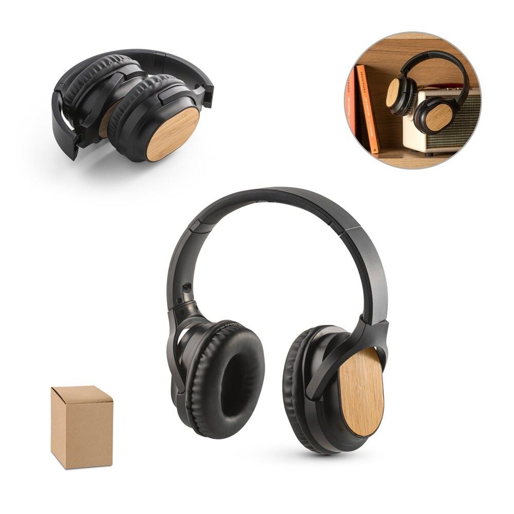 GOULD Kopfhörer kabellos, faltbar, 5 Std Akkulaufzeit, Bambus/ABS - schwarz-502