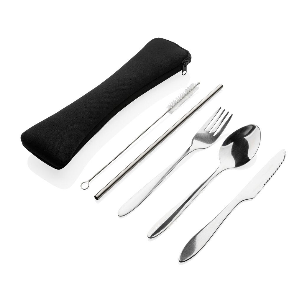 4-teiliges wiederverwendbares Besteckset aus Stainless-Steel - silber-732