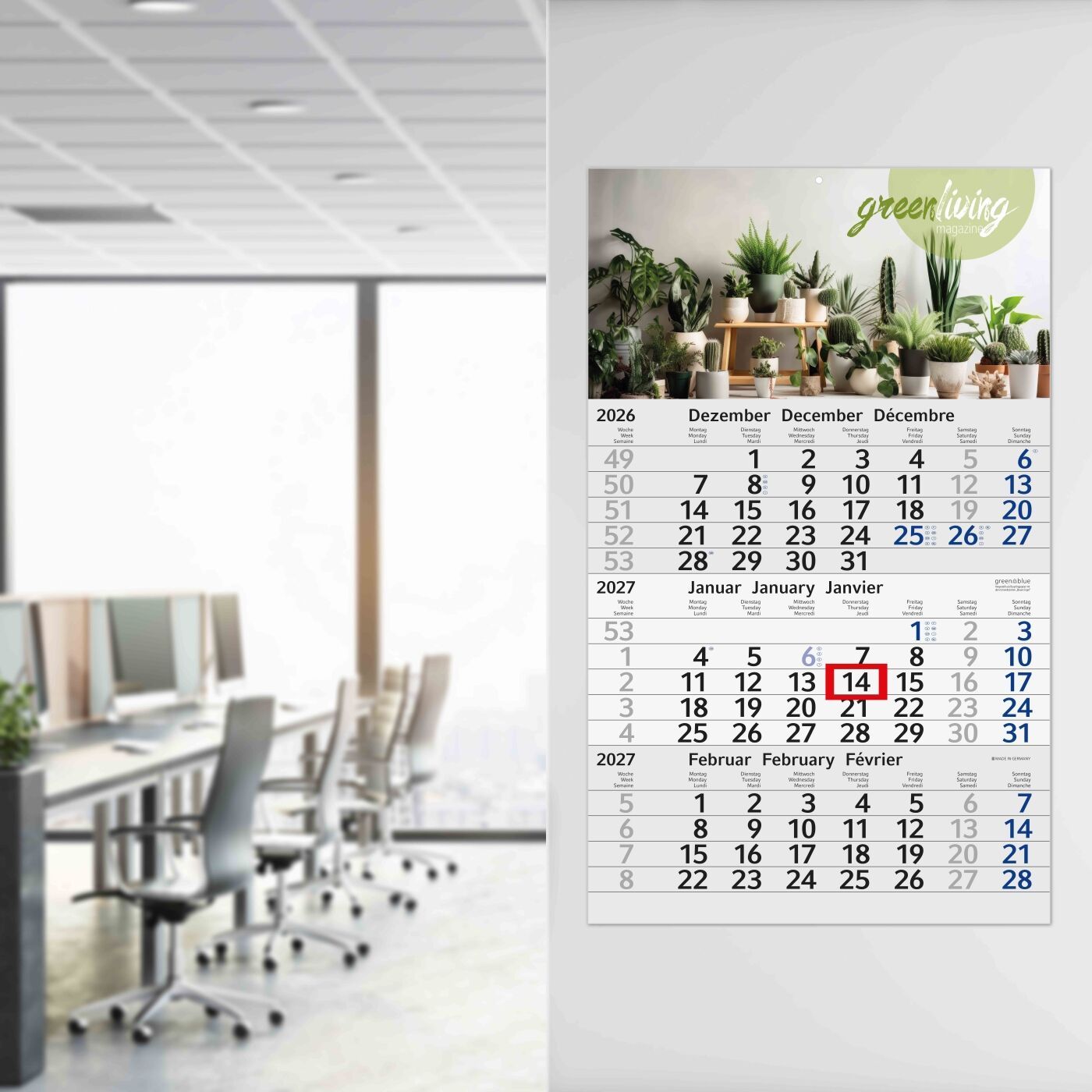 3-Monatskalender Einblatt Budget 3 RECYCLING, blau-447