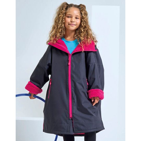 Kids TriDri® All Seasons Waterproof Changing Robe - charcoal - hot pink-856