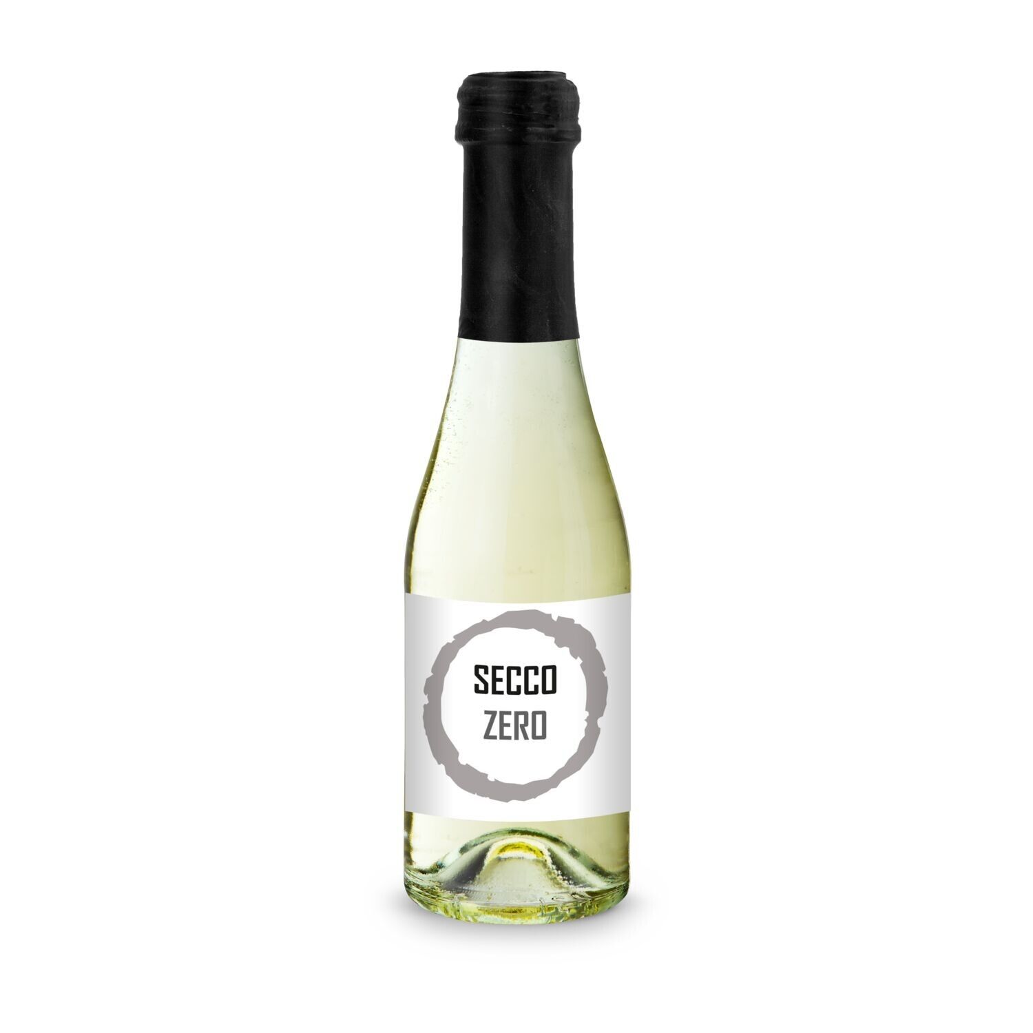Secco ZERO - Schäumendes Getränk aus alkoholfreiem Wein - Flasche klar, 0,2 l - Kapselfarbe Schwarz-753