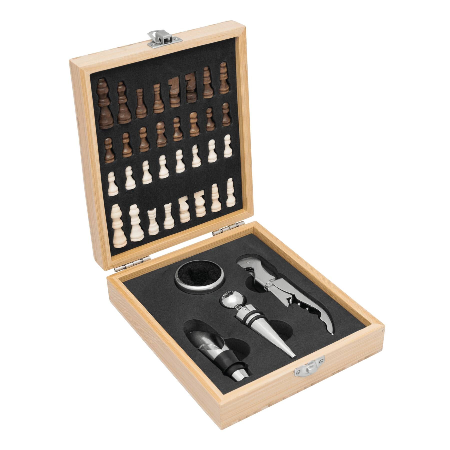 Weinset BAMBOO CHESS mit Schachspiel - braun-359