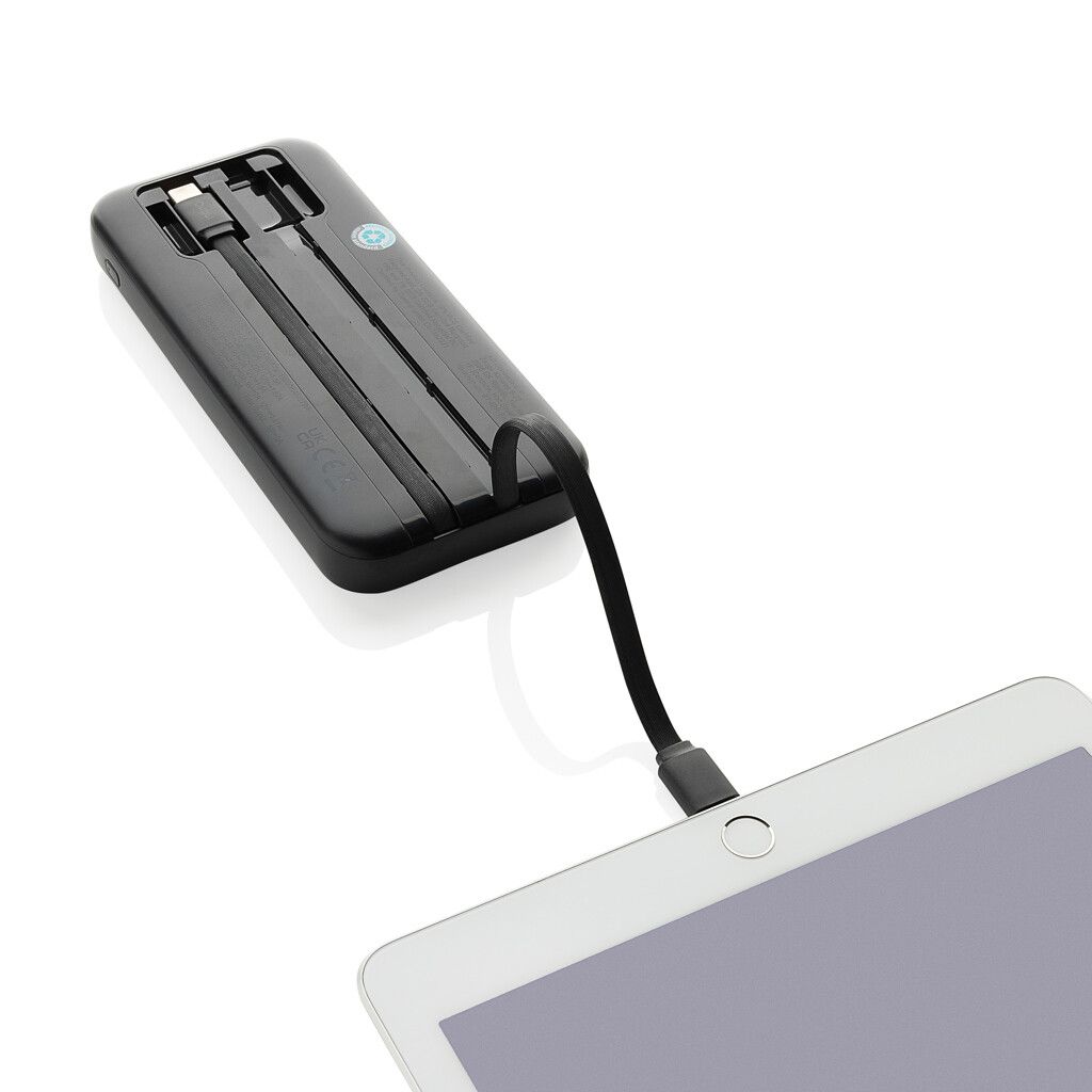 Turbopack 10000mAh Powerbank mit integr. Kabeln aus RCS rABS - schwarz-824