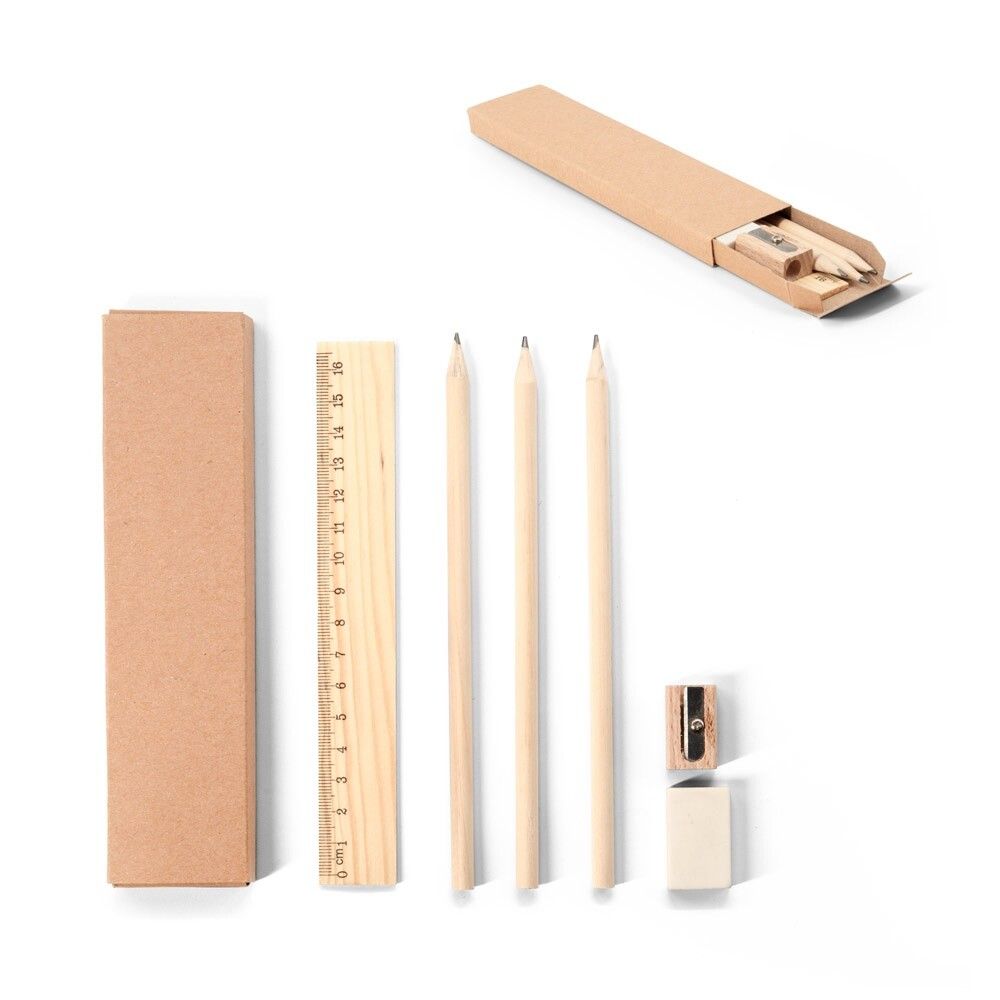 GEOFFREY Schreibset bestehend aus Bleistift, Anspitzer, Radiergummi und Lineal - natur-785