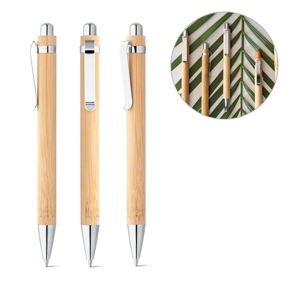 HERA Bambus-Kugelschreiber mit einem Metallclip - natur-367