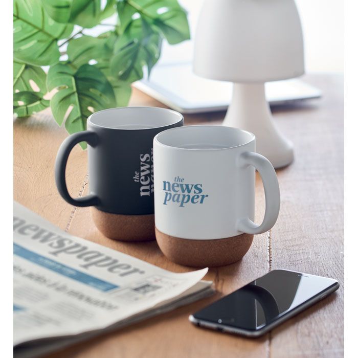 Kaffeebecher mit Kork 300 ml MATT - weiß-822