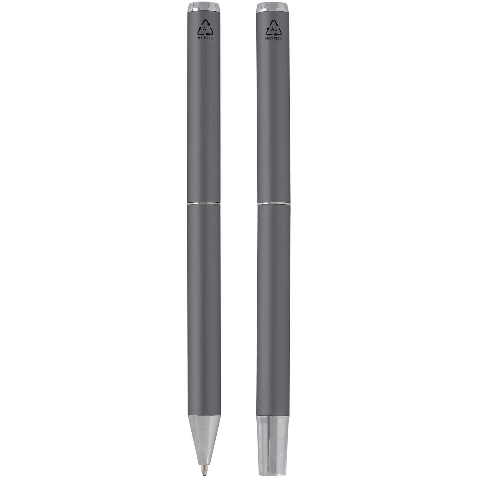 Lucetto Set mit Kugelschreiber und Tintenroller aus recyceltem Aluminium (schwarze Mine) - grau-964