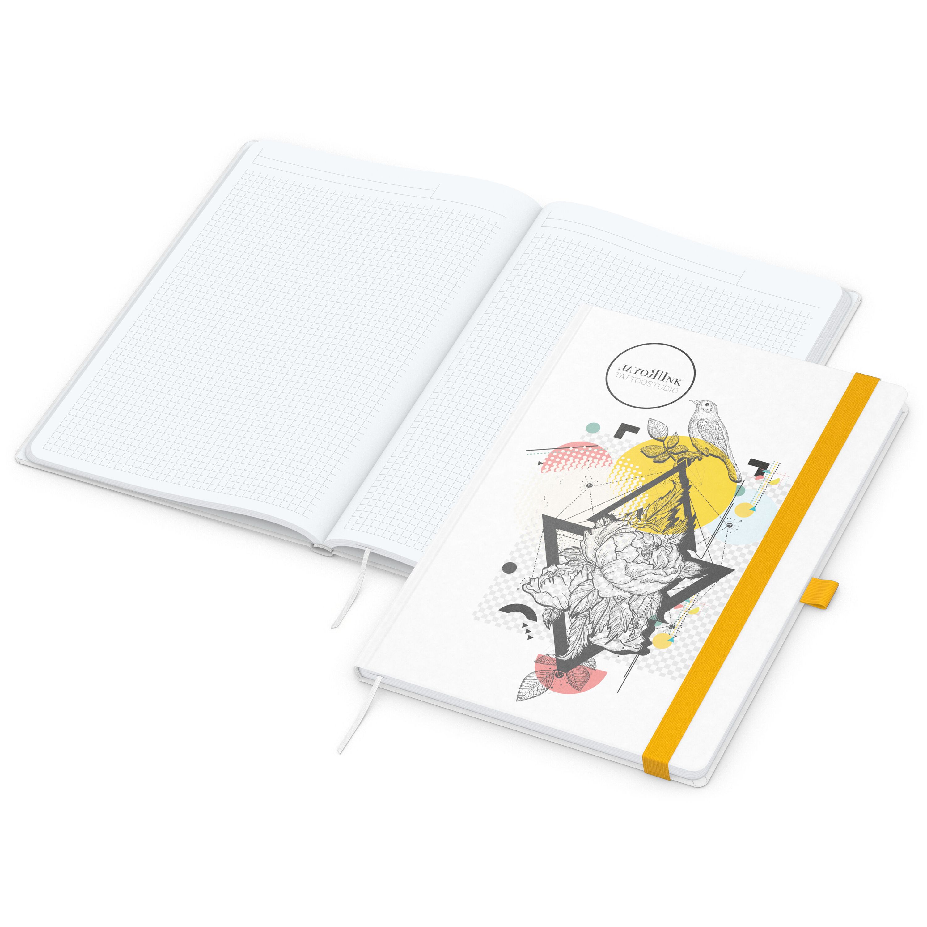 Notizbuch Match-Book, A4, White, Winkelkaro, weiß-individuell, gelb-122