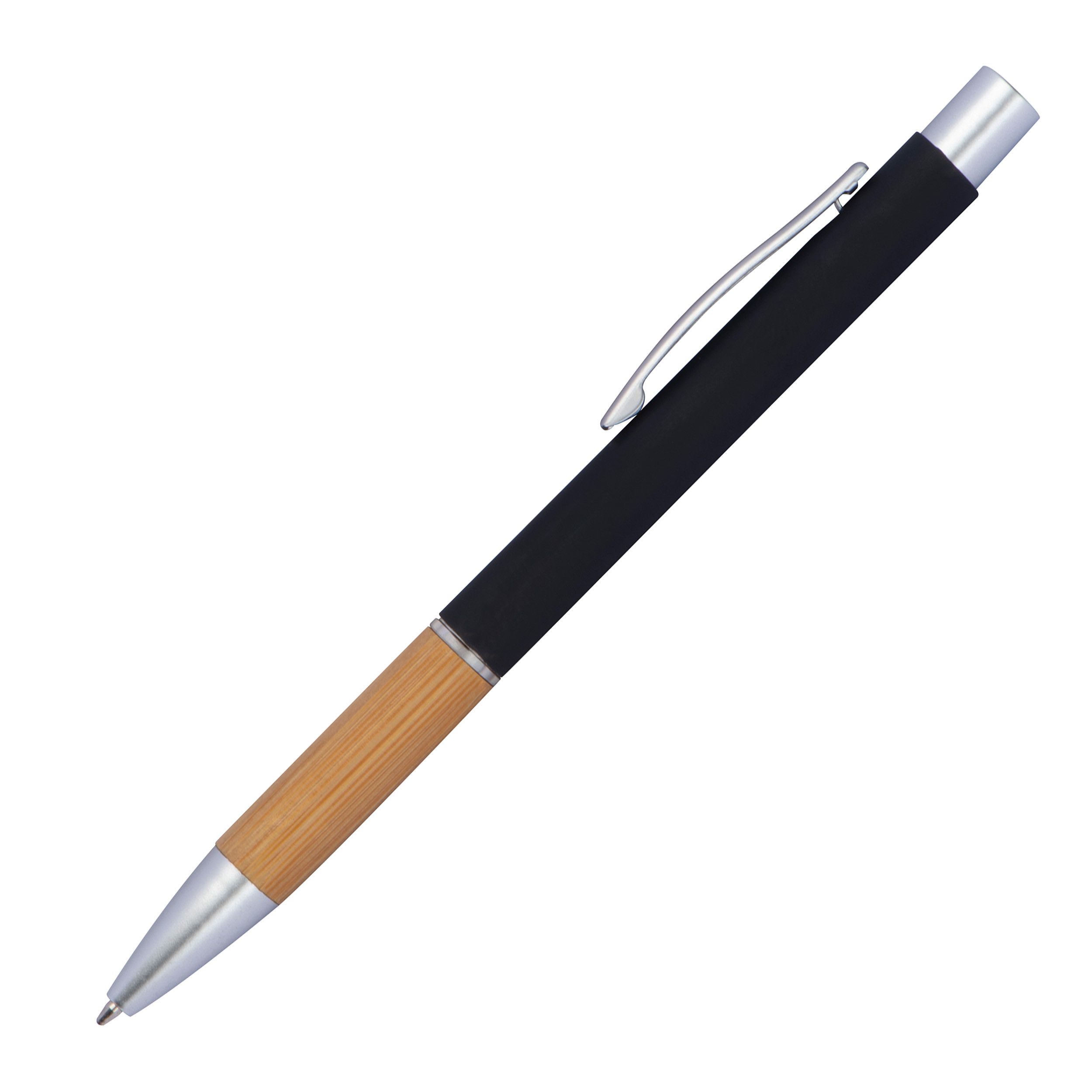 Schreibset Kugelschreiber und Bleistift mit Griffzone aus Bambus  - schwarz-838