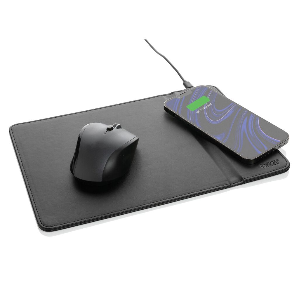 Swiss Peak RCS recyceltes 10W Wireless-Charging PU Mauspad - schwarz-711