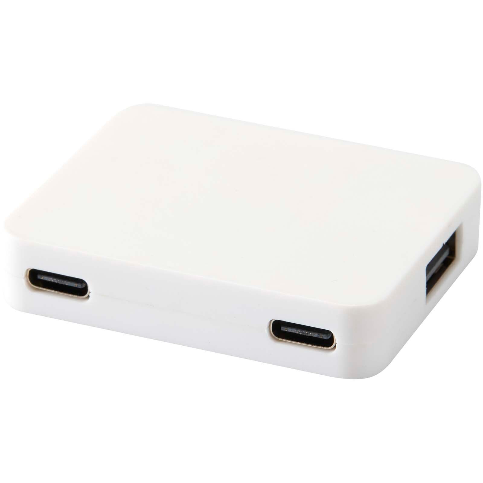 Gaia 4 Port USB Hub mit USB-A- und Typ-C-Ausgang und zwei Eingängen aus recyceltem Kunststoff - weiss-779