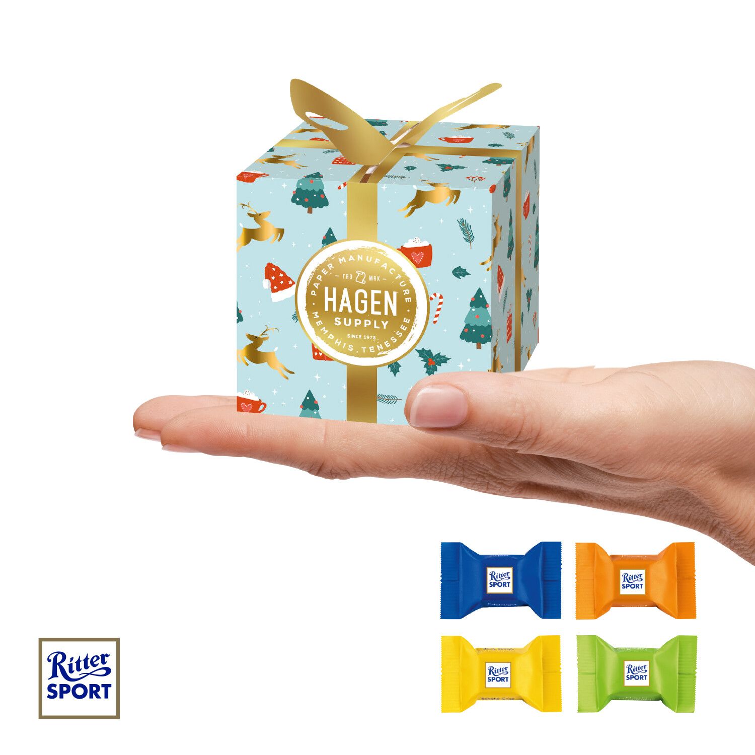 Präsent "Feine Bescherung" mit Ritter Sport Schokowürfel-624