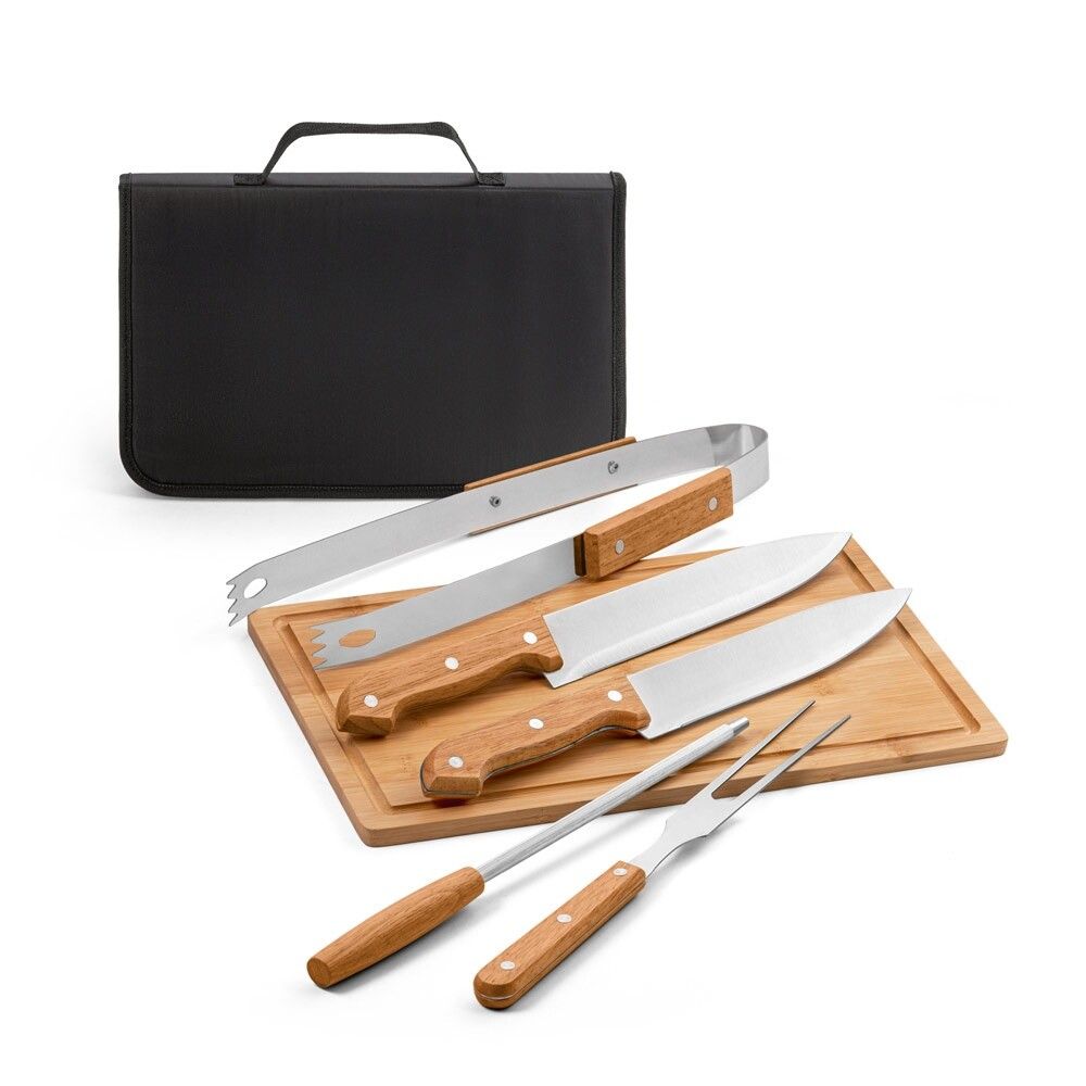 FLARE Grill-Set aus Holz und Edelstahl, 5-teilig - schwarz-444
