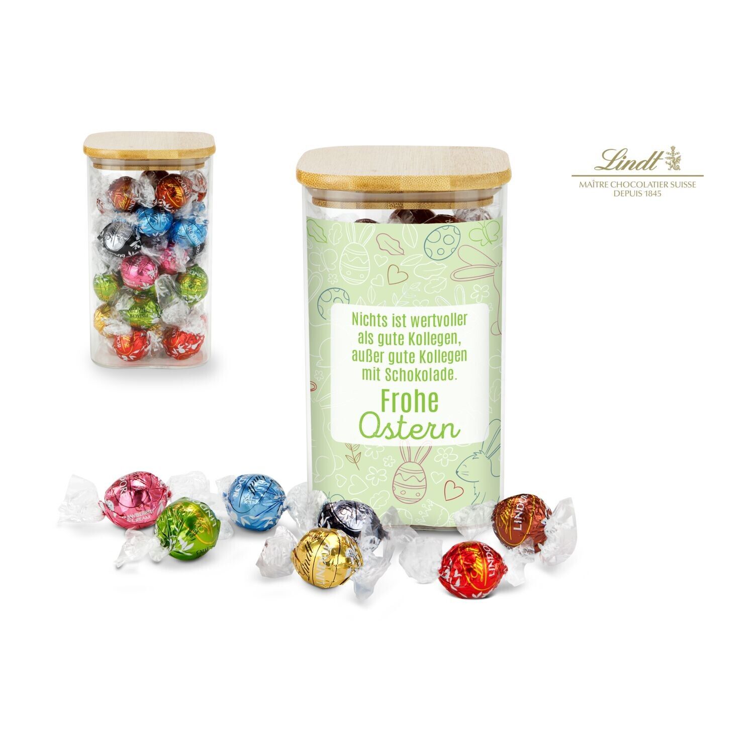 Geschenkset Lindor Team-Glas Frohe Ostern mit 35 Lindt Lindorkugeln-507