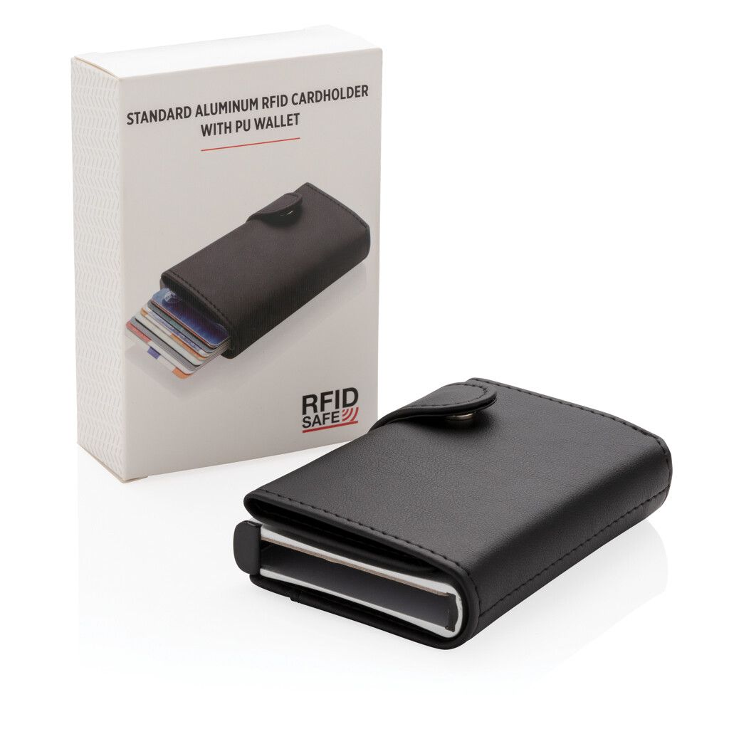 Aluminium RFID Kartenhalter mit PU-Börse - schwarz-350