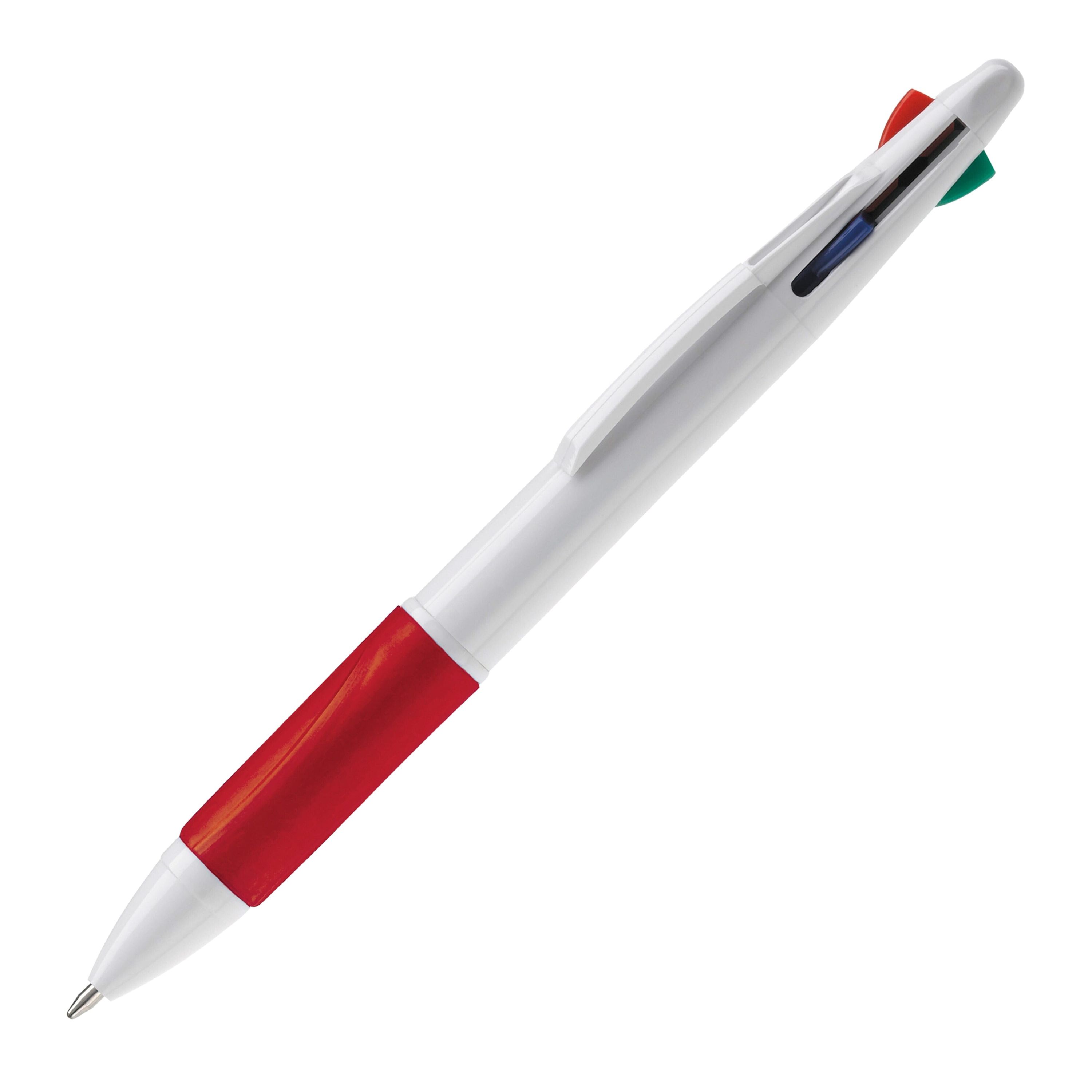 Kugelschreiber mit 4 Schreibfarben - weiss  -  rot-181