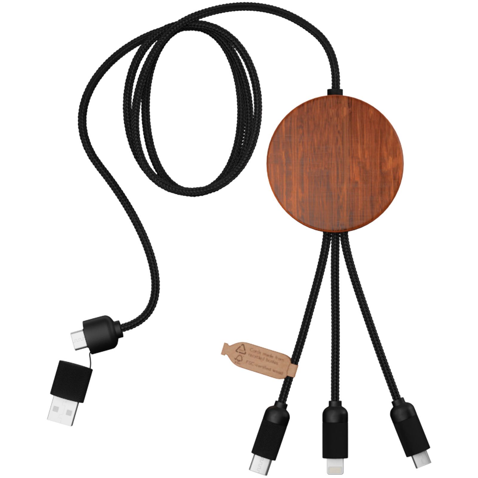 SCX.design C40 5-in-1 Ladekabel aus rPET mit 10W Ladepad und Leuchtlogo - holz-406