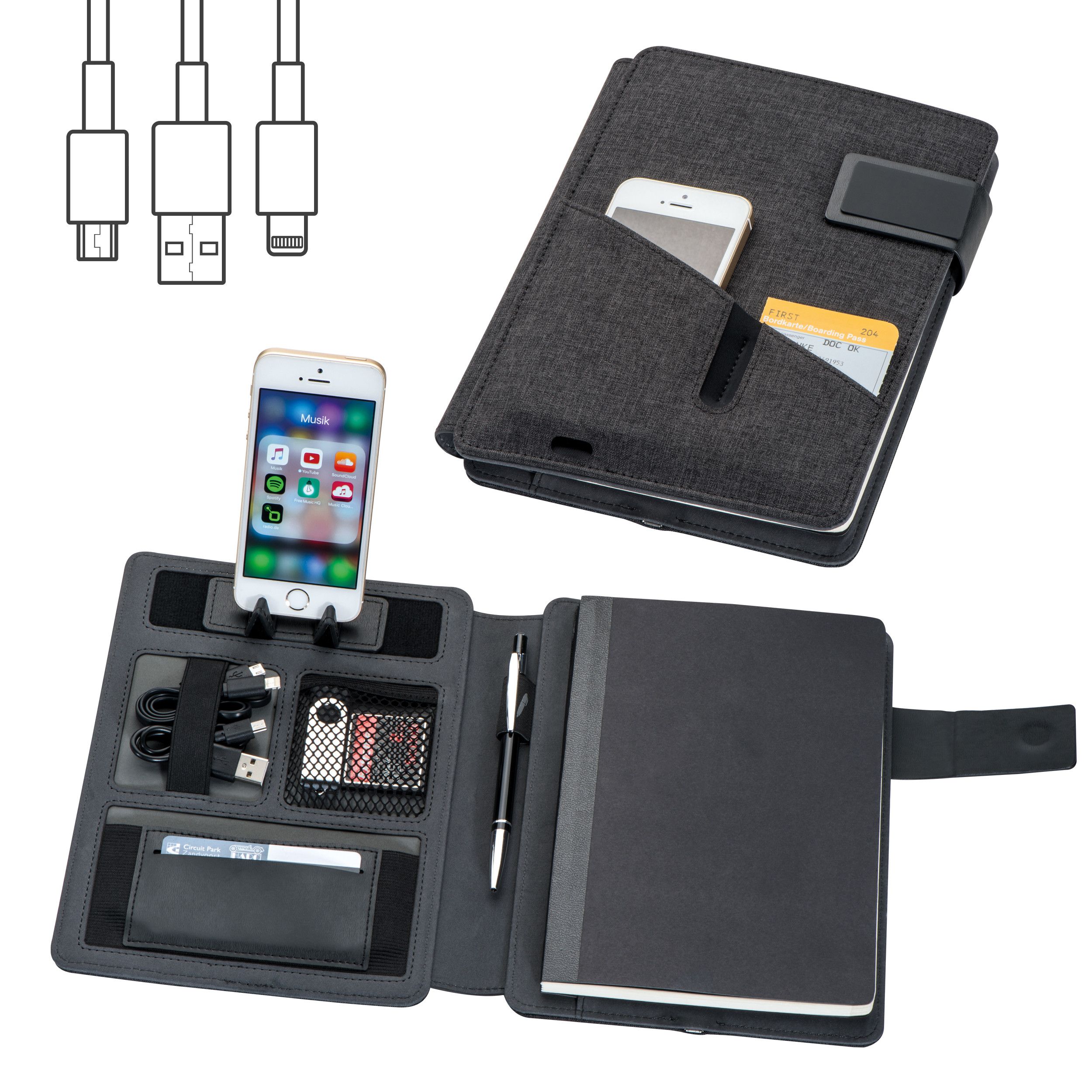 Powerbank Mappe Leno - schwarz-864