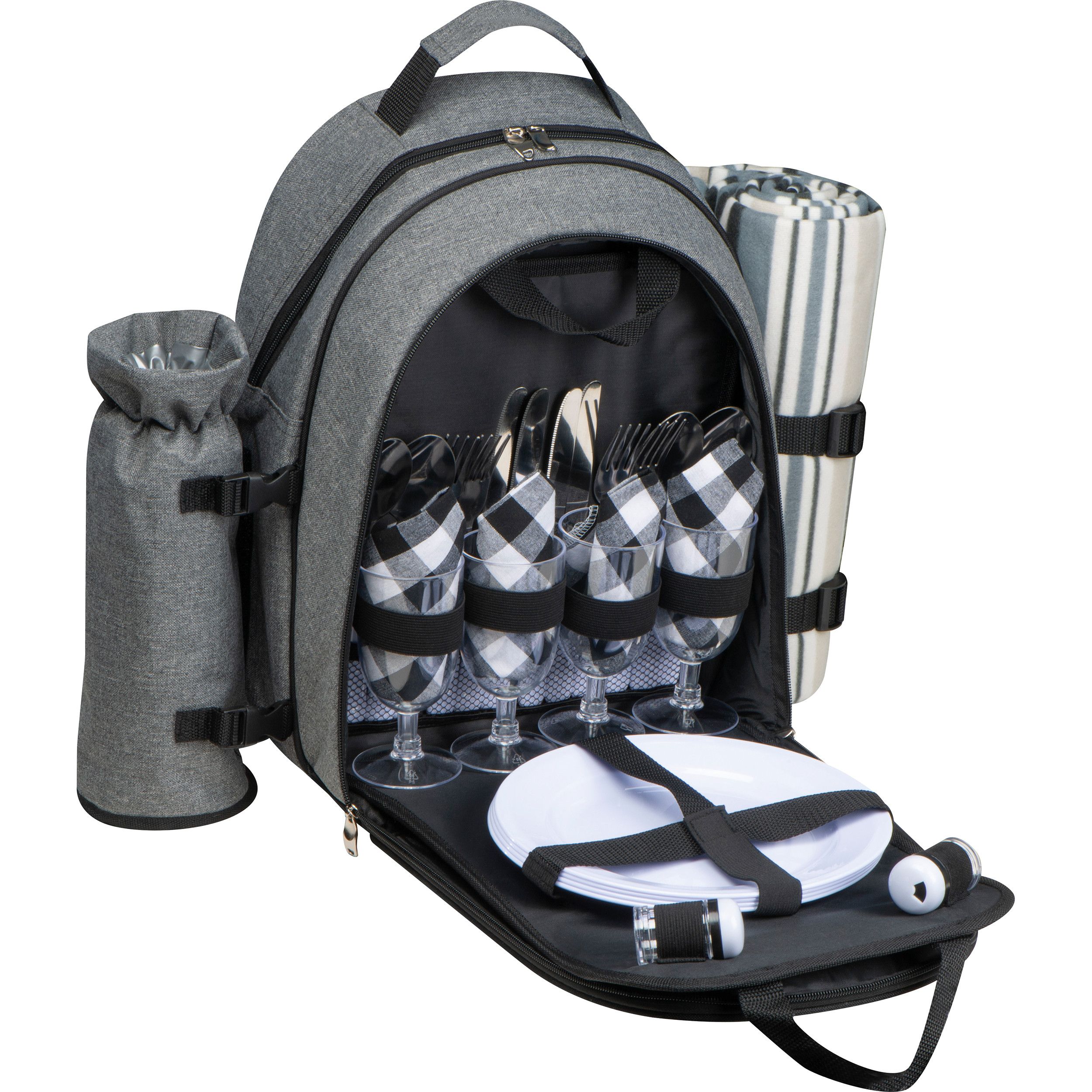 Picknickrucksack für 4 Personen mit Picknickdecke - anthrazit-954