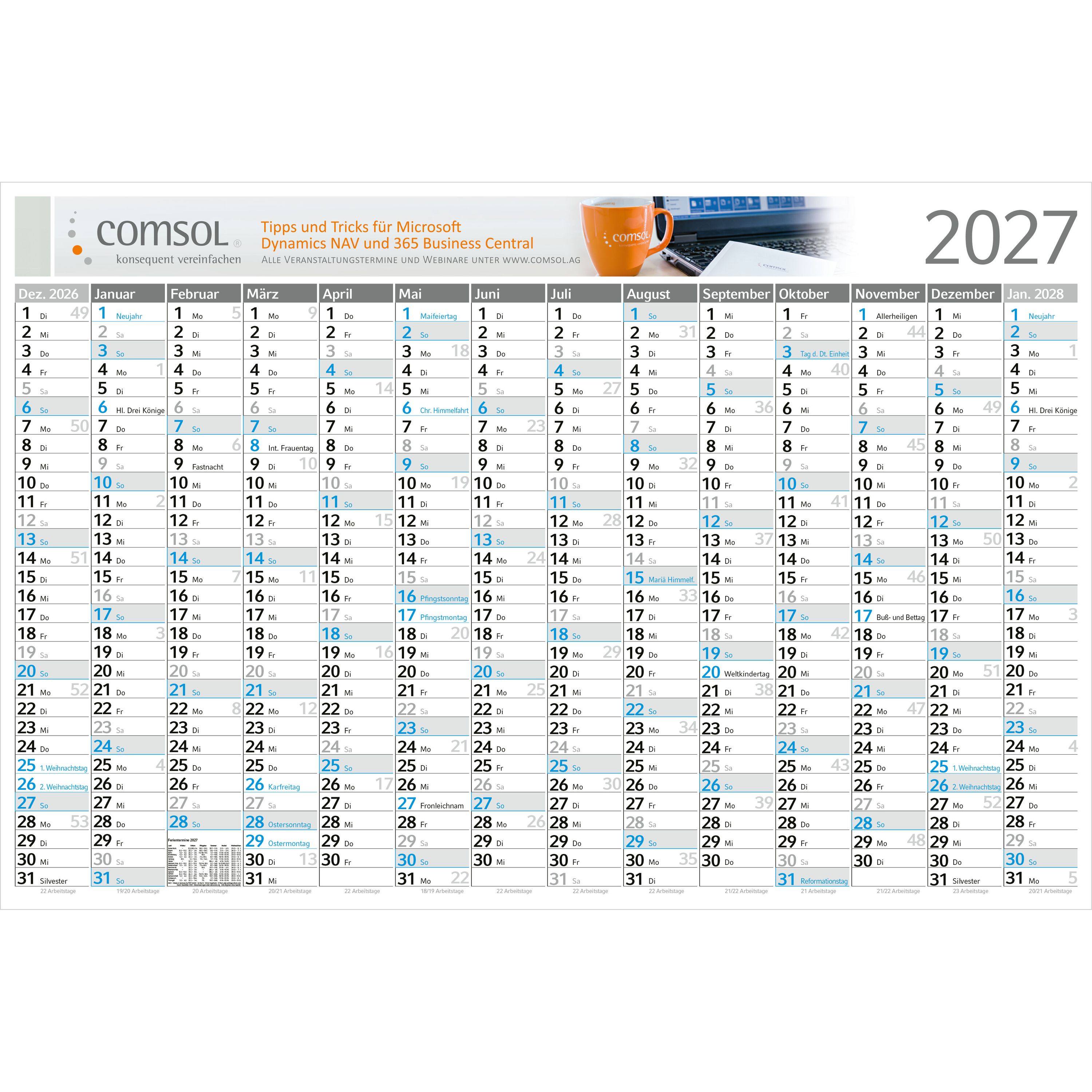 Wandplaner Horizont, 750 × 500 mm, blau-899