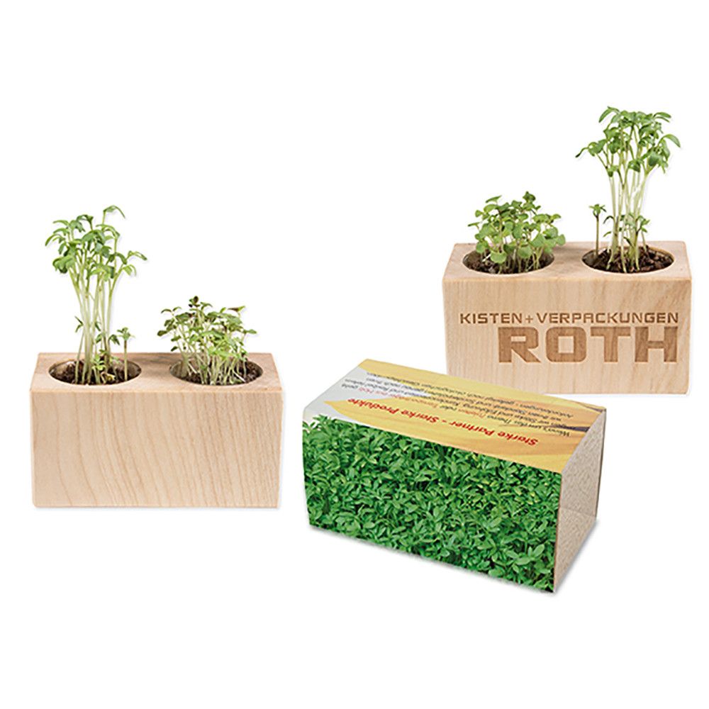 Pflanz-Holz 2er Set mit Samen - Gartenkresse, 1 Seite gelasert-449