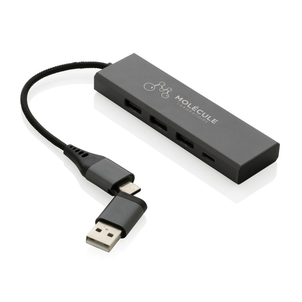 Terra Hub aus RCS recyceltem Aluminium mit 3 USB-Anschlüssen - grau-265