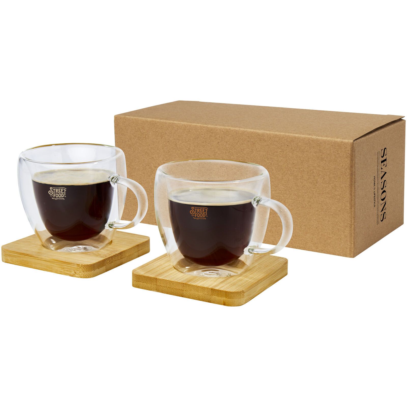 Manti 2-teiliger 100 ml doppelwandiger Glasbecher mit Bambusuntersetzer  - transparent -  natural-166