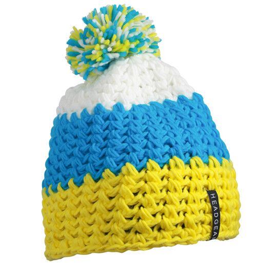 Crocheted Cap With Pompon - yellow - pacific - white-599