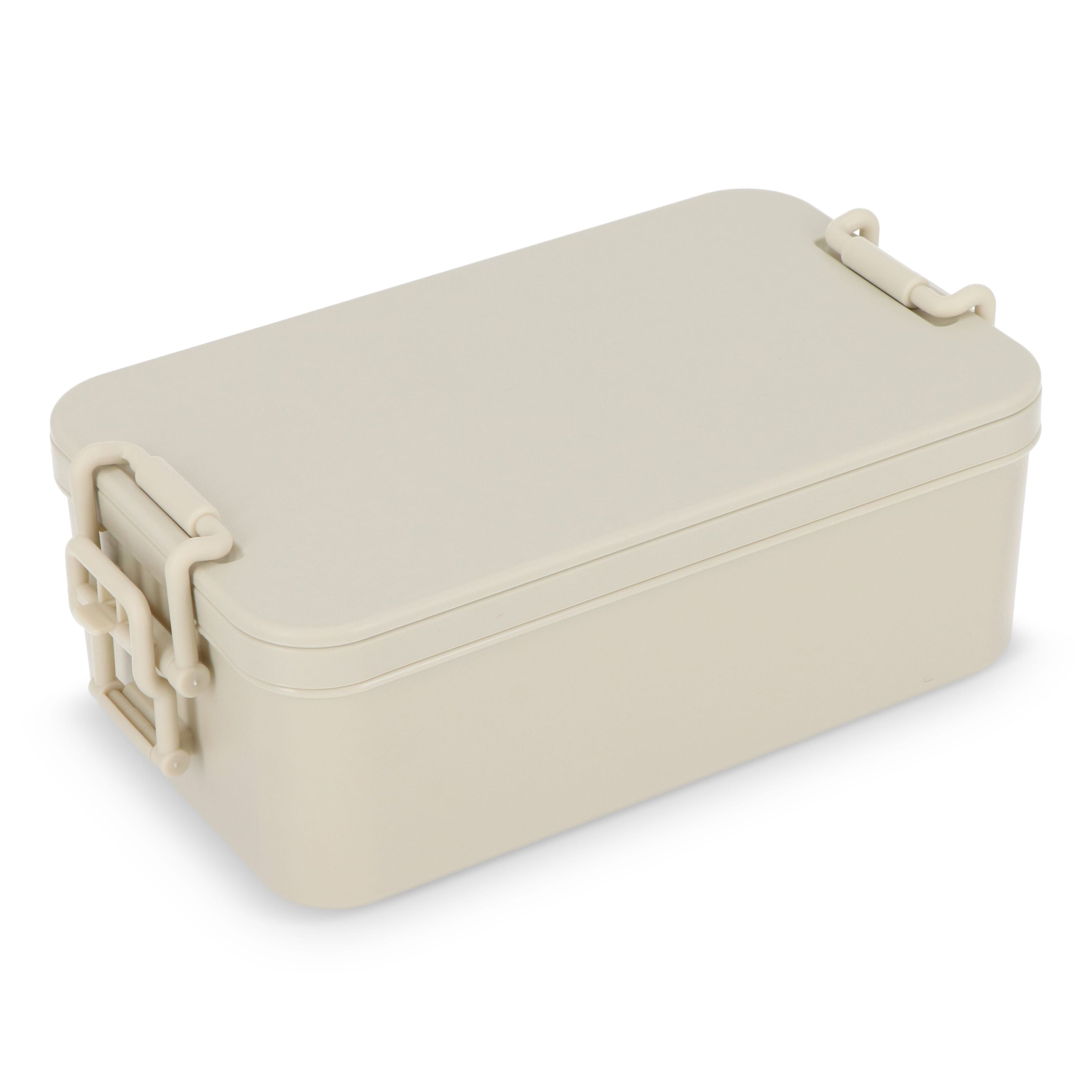 Doppelte Lunchbox mit Besteck - beige-921