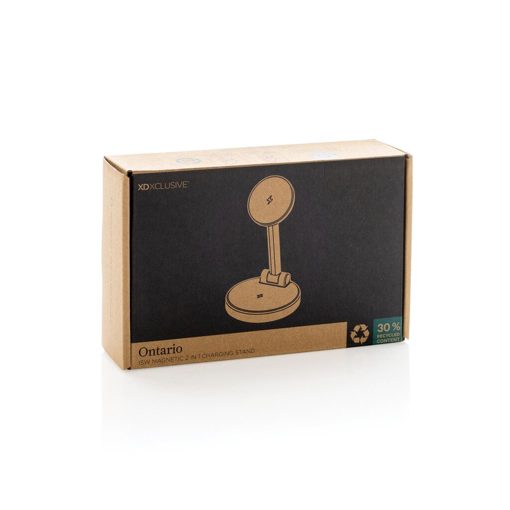 Ontario 2-in-1 15W magnetischer Ladeständer aus RCS rPlastik - weiß-736
