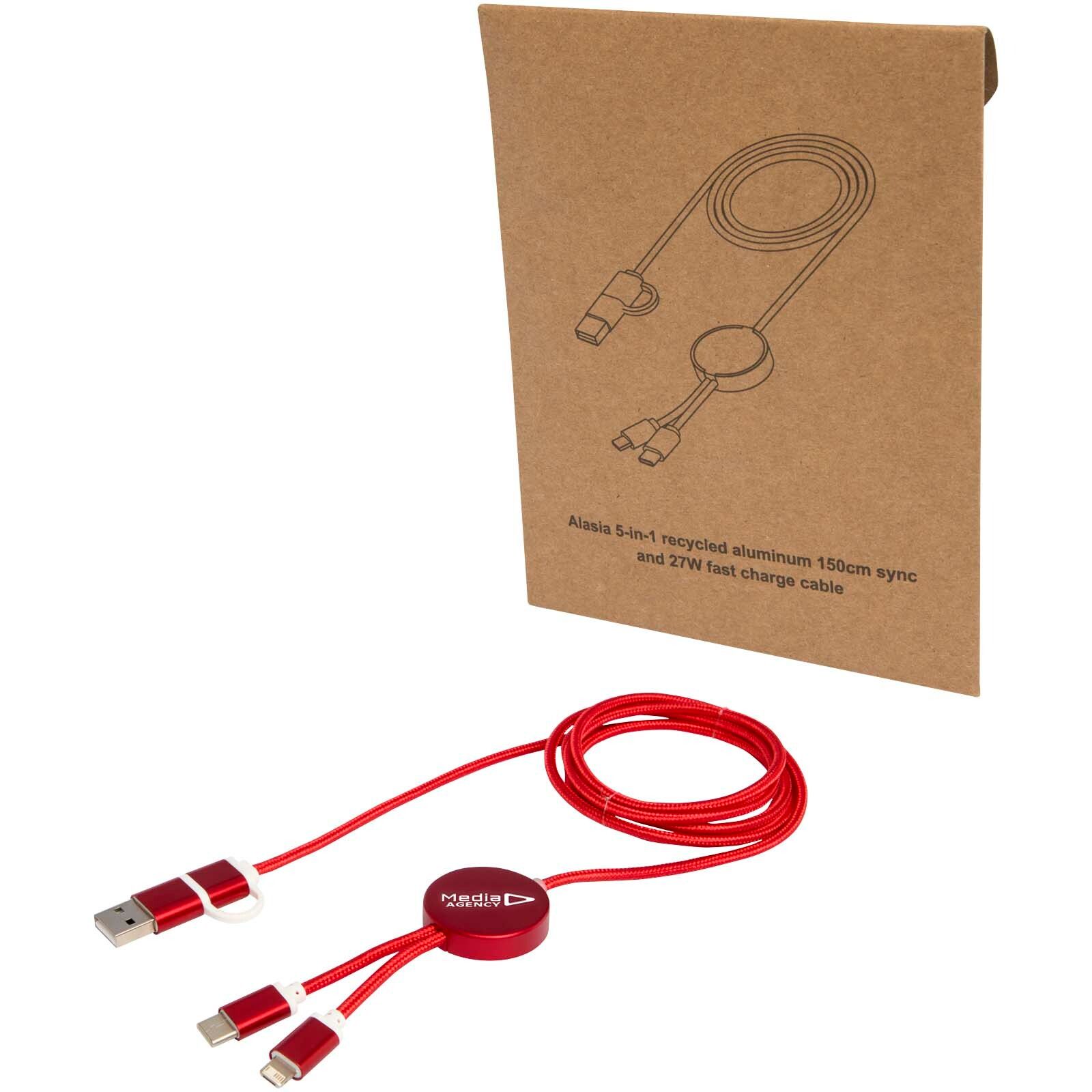 Alasia 150 cm 5-in-1 Kabel aus recyceltem Kunststoff für Datenübertragung und 27W Schnellladung - rot-608