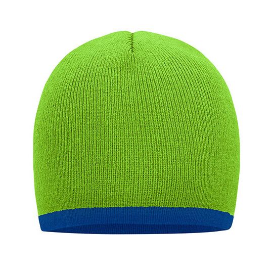 Beanie With Contrasting Border - lime green - royal-609