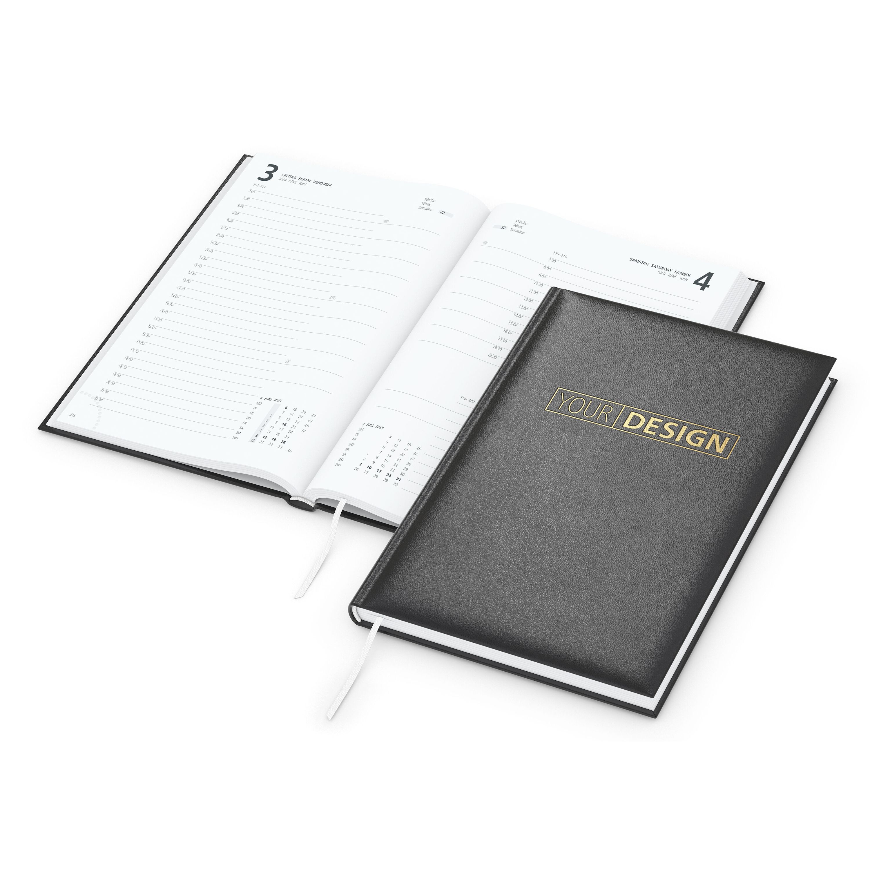 Tageskalender Basic, schwarz, Goldprägung-586