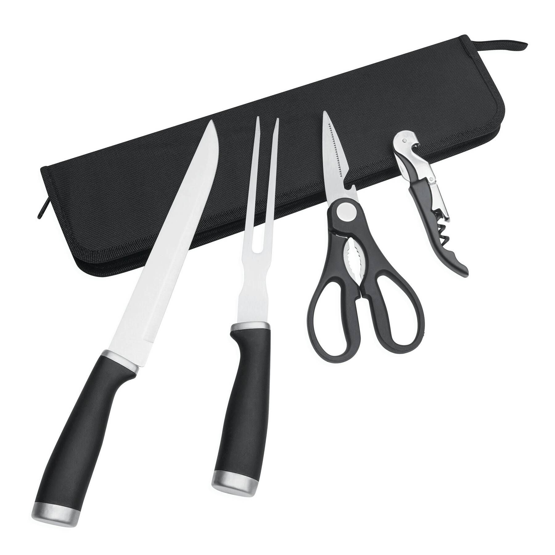 Edelstahl-Tranchierbesteck ROASTY, 4-teilig - schwarz - silber-262