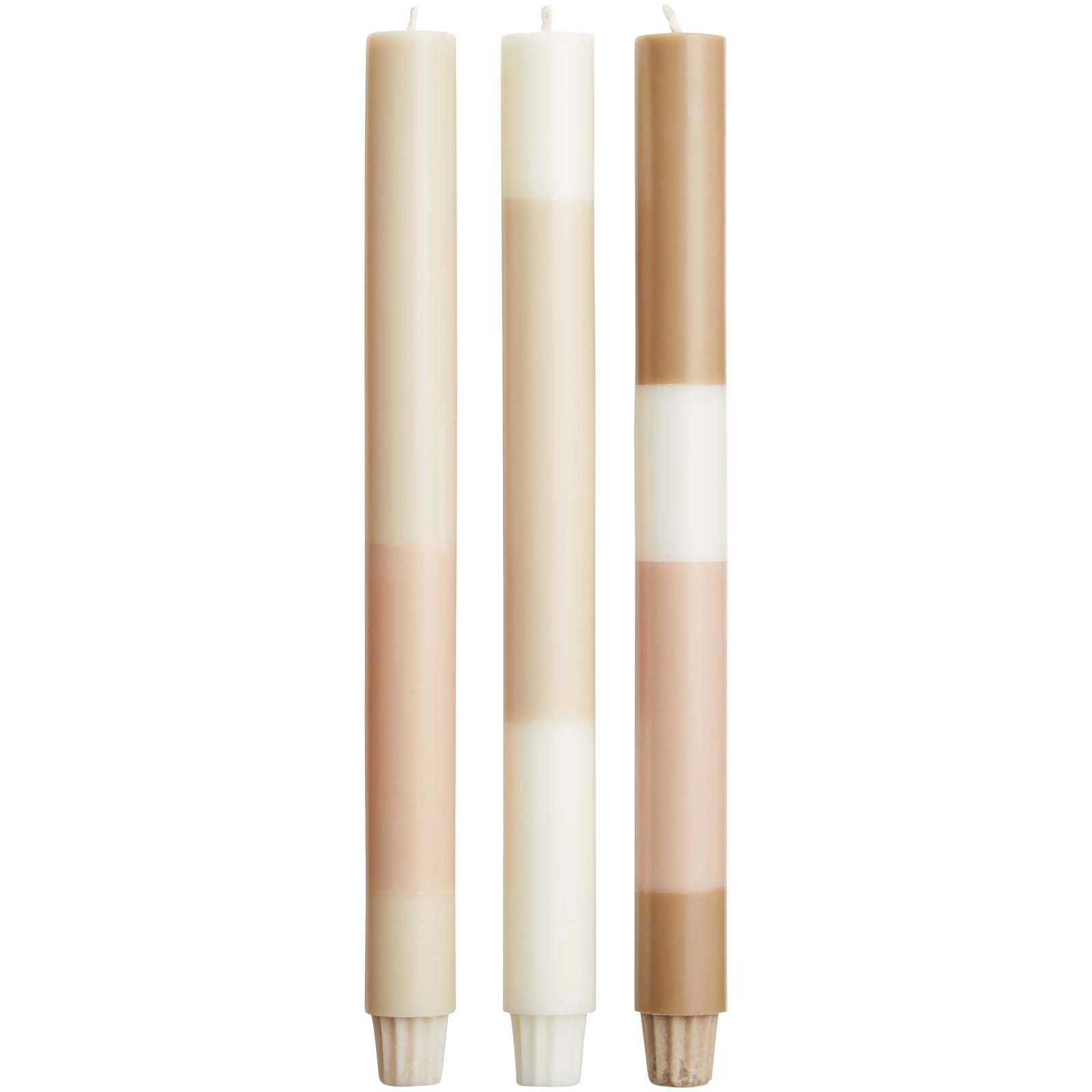Originalhome Kerzen im Streifendesign – 3er-Set - offwhite-733