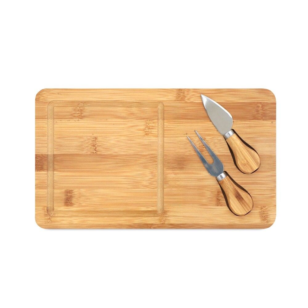 WOODS Käsebrett aus Bambus mit 2 Utensilien aus Edelstahl - natur-996