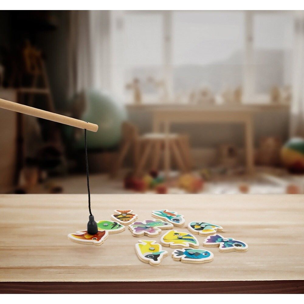 FISHY Angelspiel mit 10 Holzfischen, ideal für Kinder - natur-223