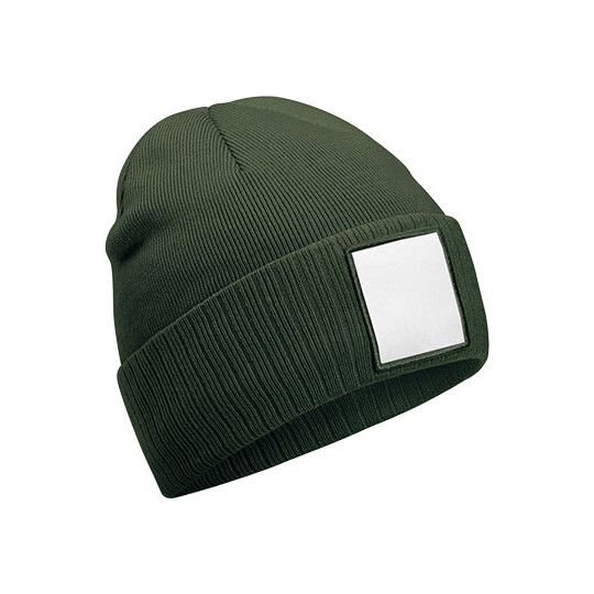 Appliqué Patch Beanie - olive green - white-173