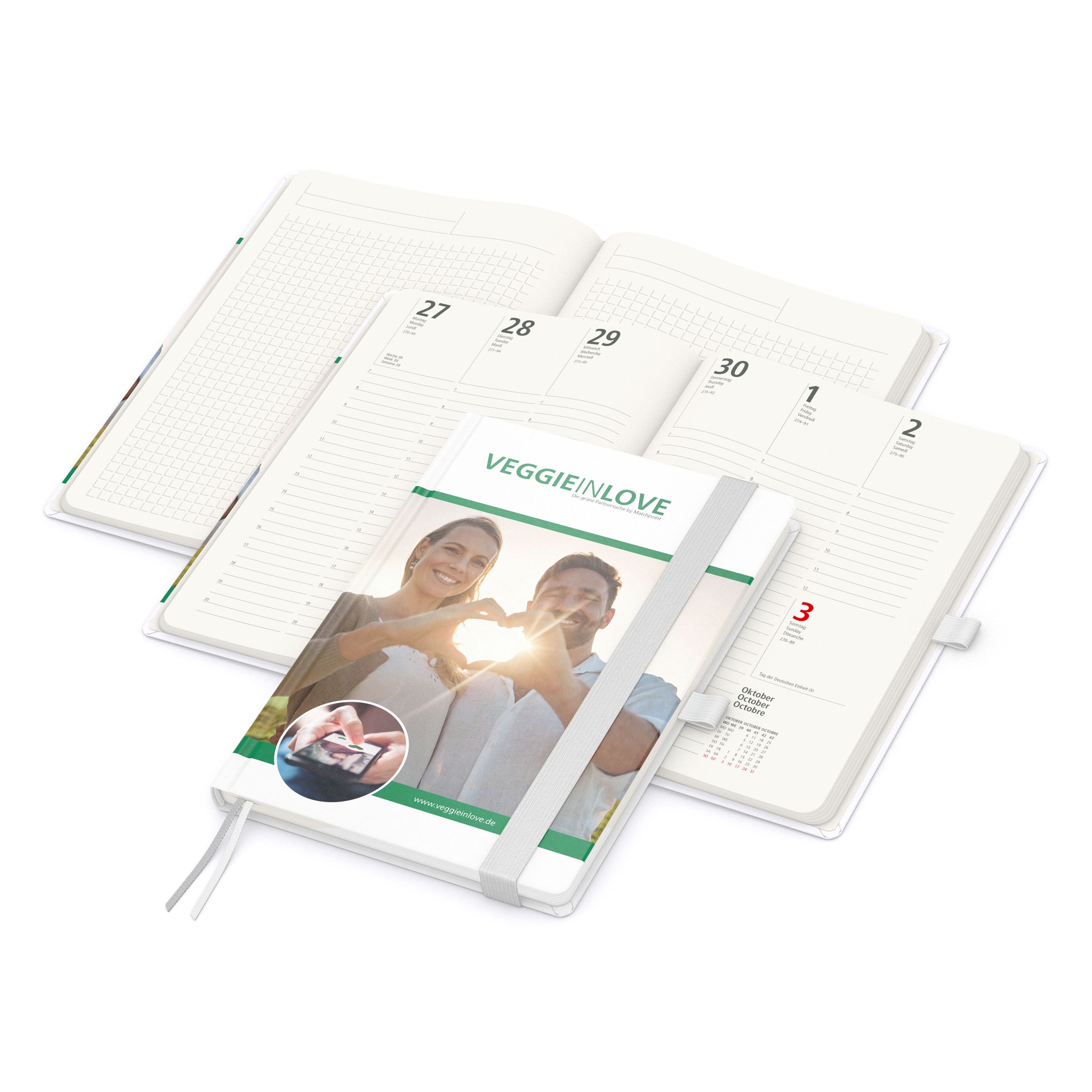 Wochenkalender vorne + Notizen hinten Match-Hybrid RECYCLING, Papier matt, weiß-172