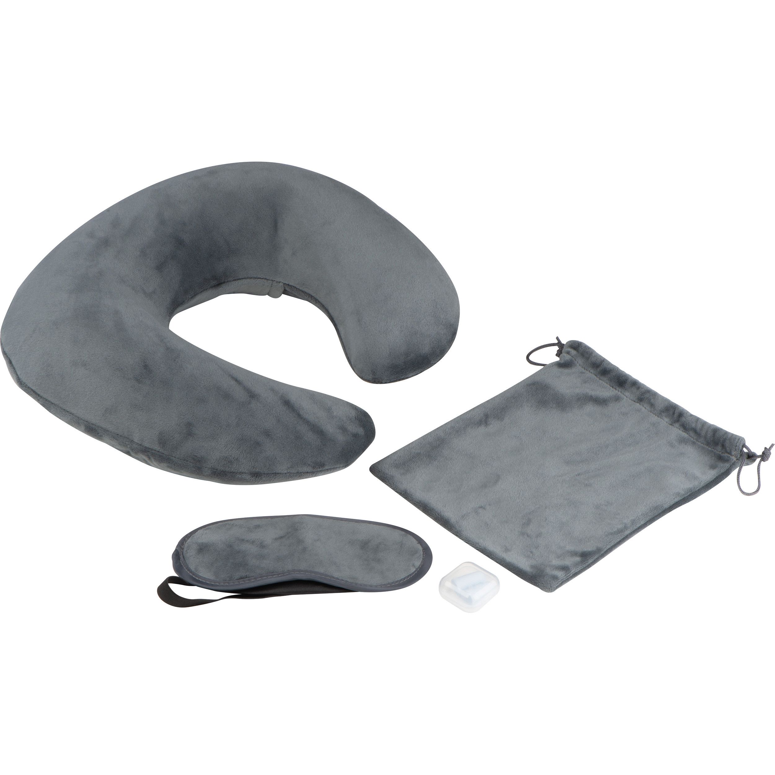 Reiseset Nackenkissen, Schlafbrille, Wäschebeutel - silbergrau-181