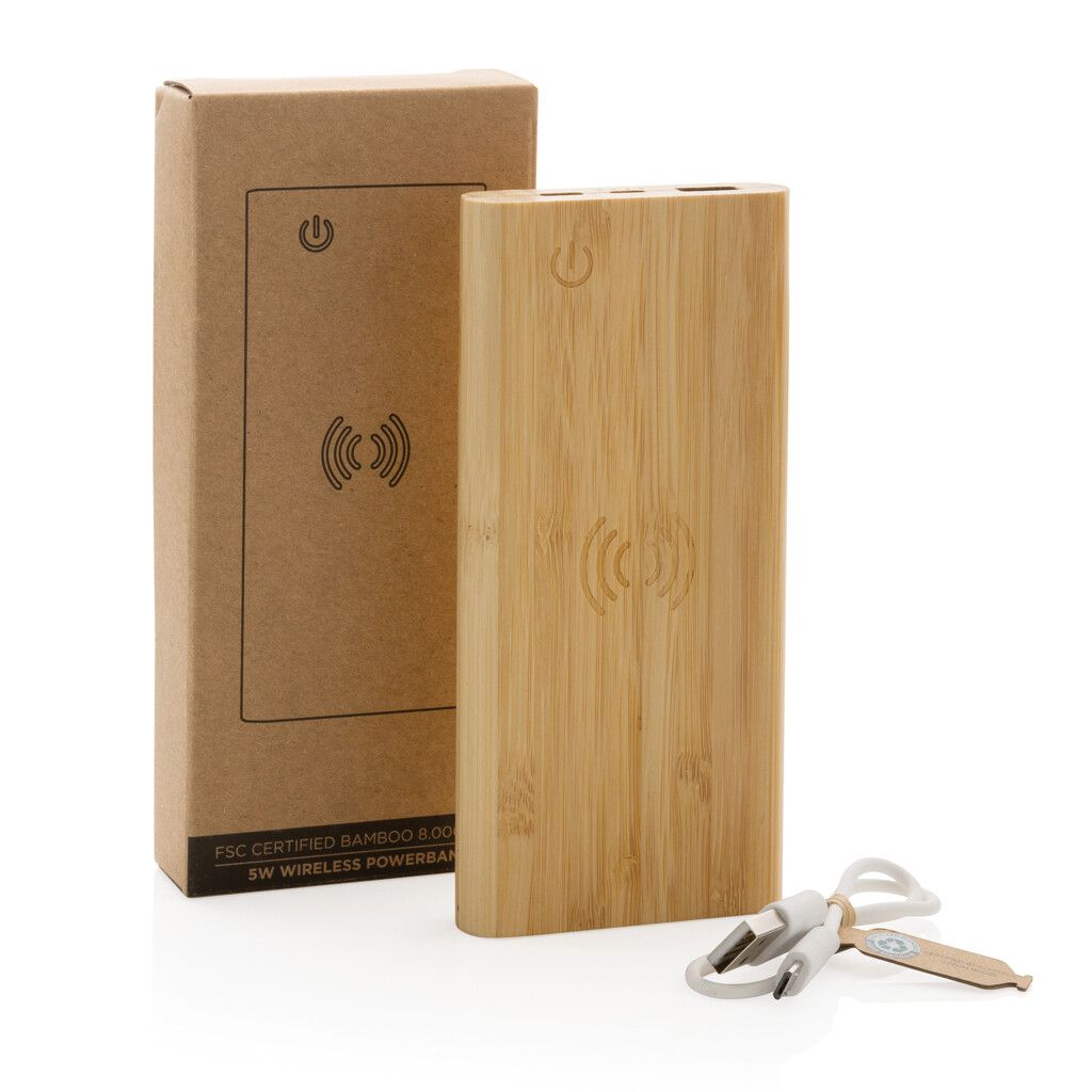 8.000mAh Bambus-Wireless-Powerbank - braun-927