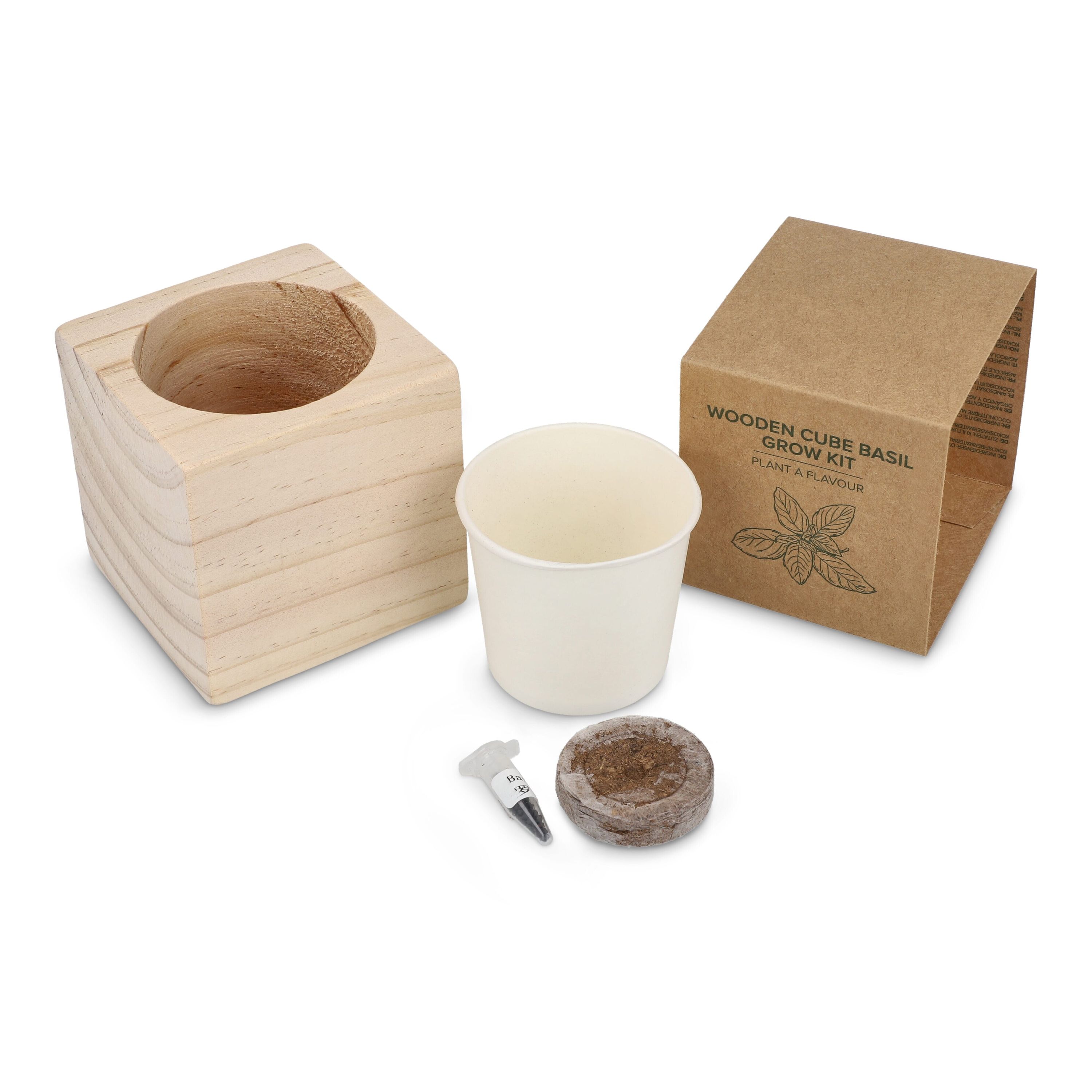 FSC-Holzpflanzgefäß-Set – Basilikum - natur-366