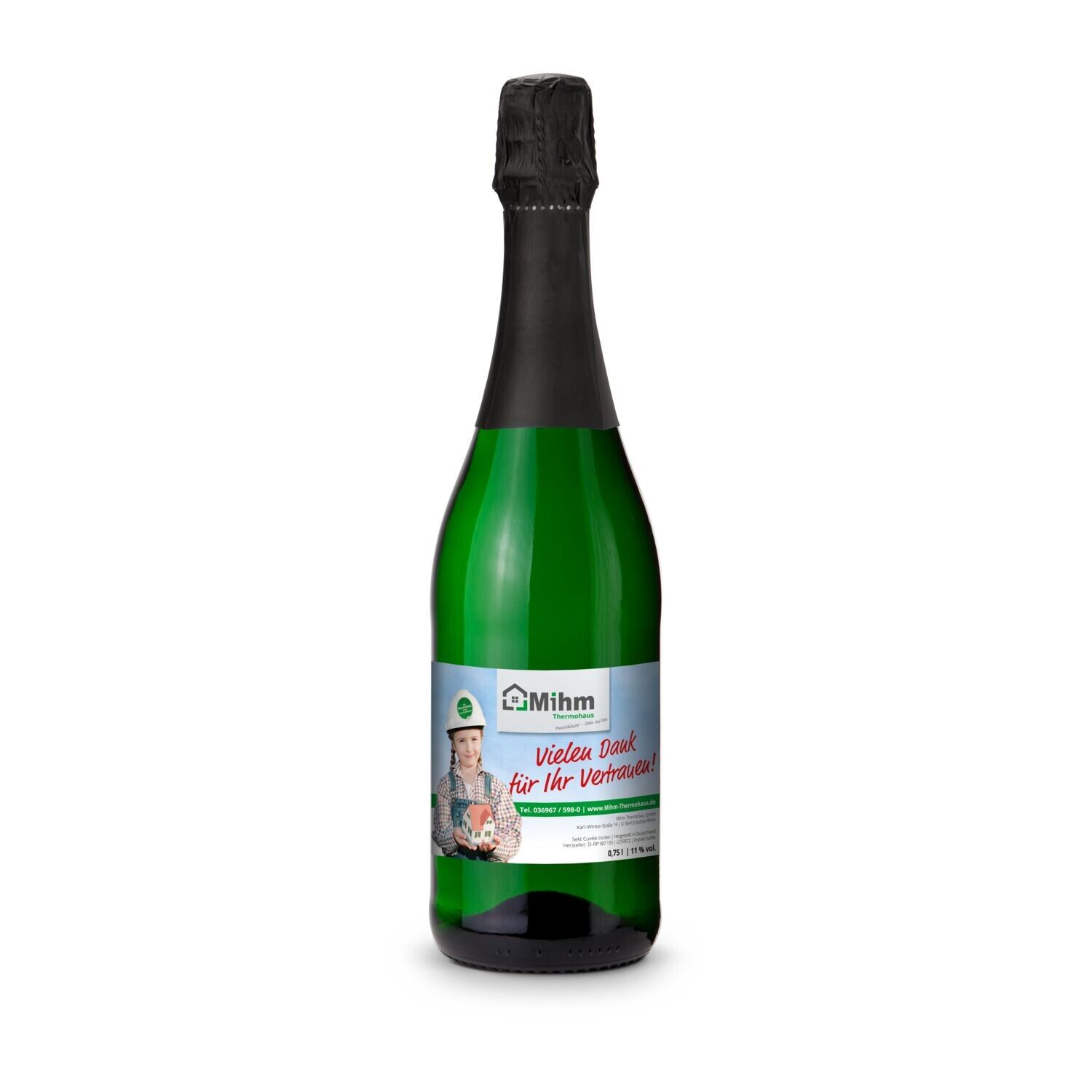 Sekt Cuvée - Flasche grün, 0,75 l - Kapselfarbe Schwarz-89