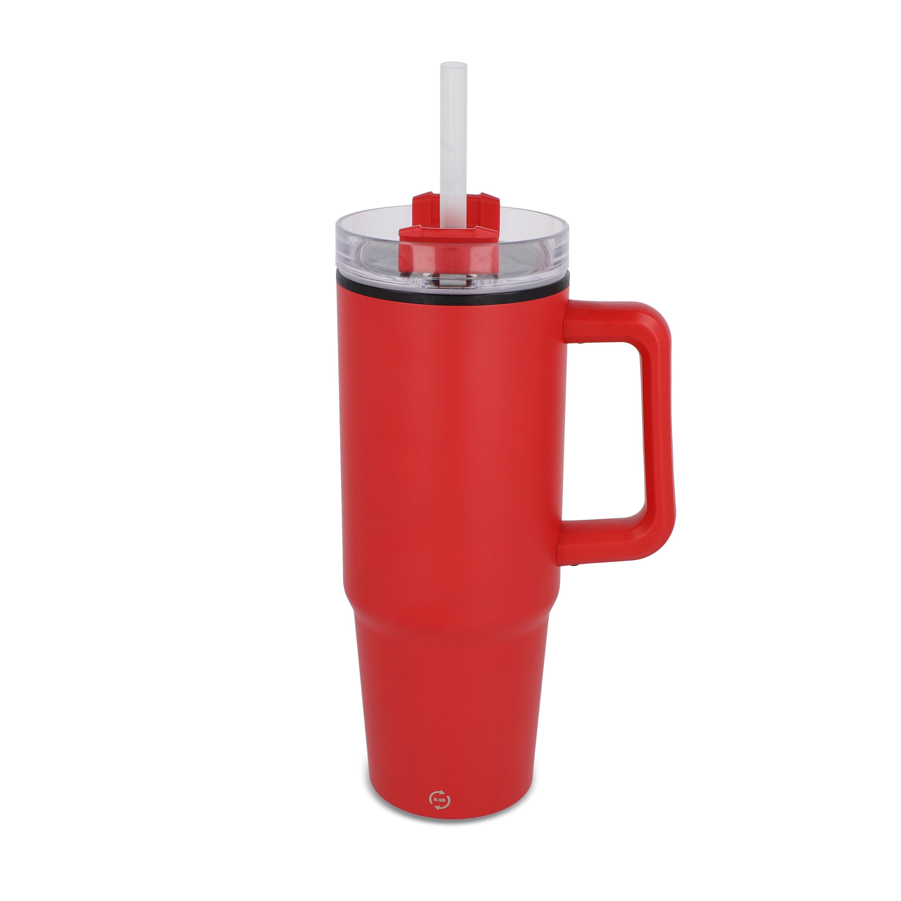 Miami Becher mit Henkel und Strohhalm 800ml - rot-486