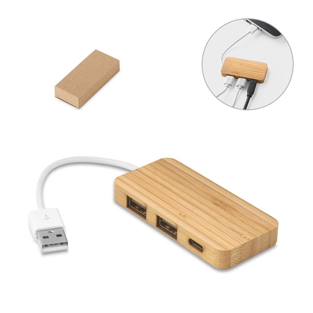 MOSER HUB mit 2 USB-A und 1 USB-C Anschluss aus Bambus - natur-837